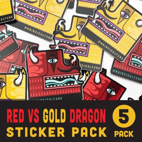 Red Dragon vs Gold Dragon plus Mystery sticker pack - Limited Edition