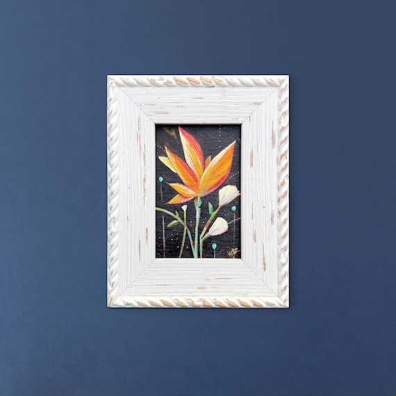 Little Ember - Original mixed media on wood in reclaimed frame