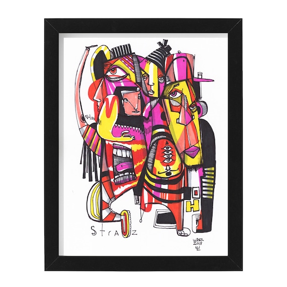 Oh Straz - Original mixed media Illustration on Paper - 8" x 10"