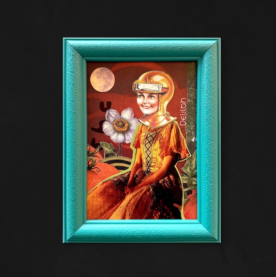 Delilah's Moon Garden - Original 5" x 7" Collage framed