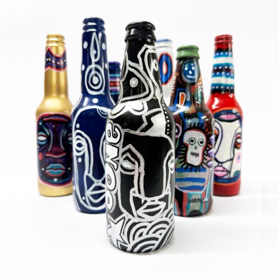 Bottle NO. 25 - Original Mixed Media illustration on Beer Bottle