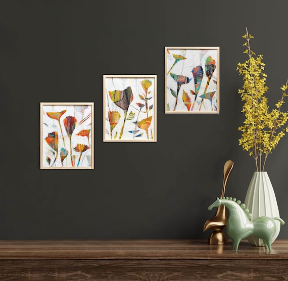 Arcturus Bloom (1-3) Set - Original Mixed Media Painting on wood