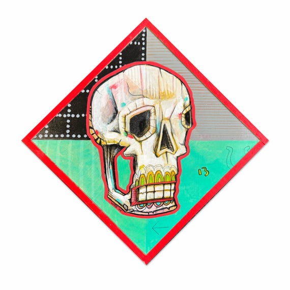Fun Skull No. 2 - 6" x 6" Original Mixed Media Painting