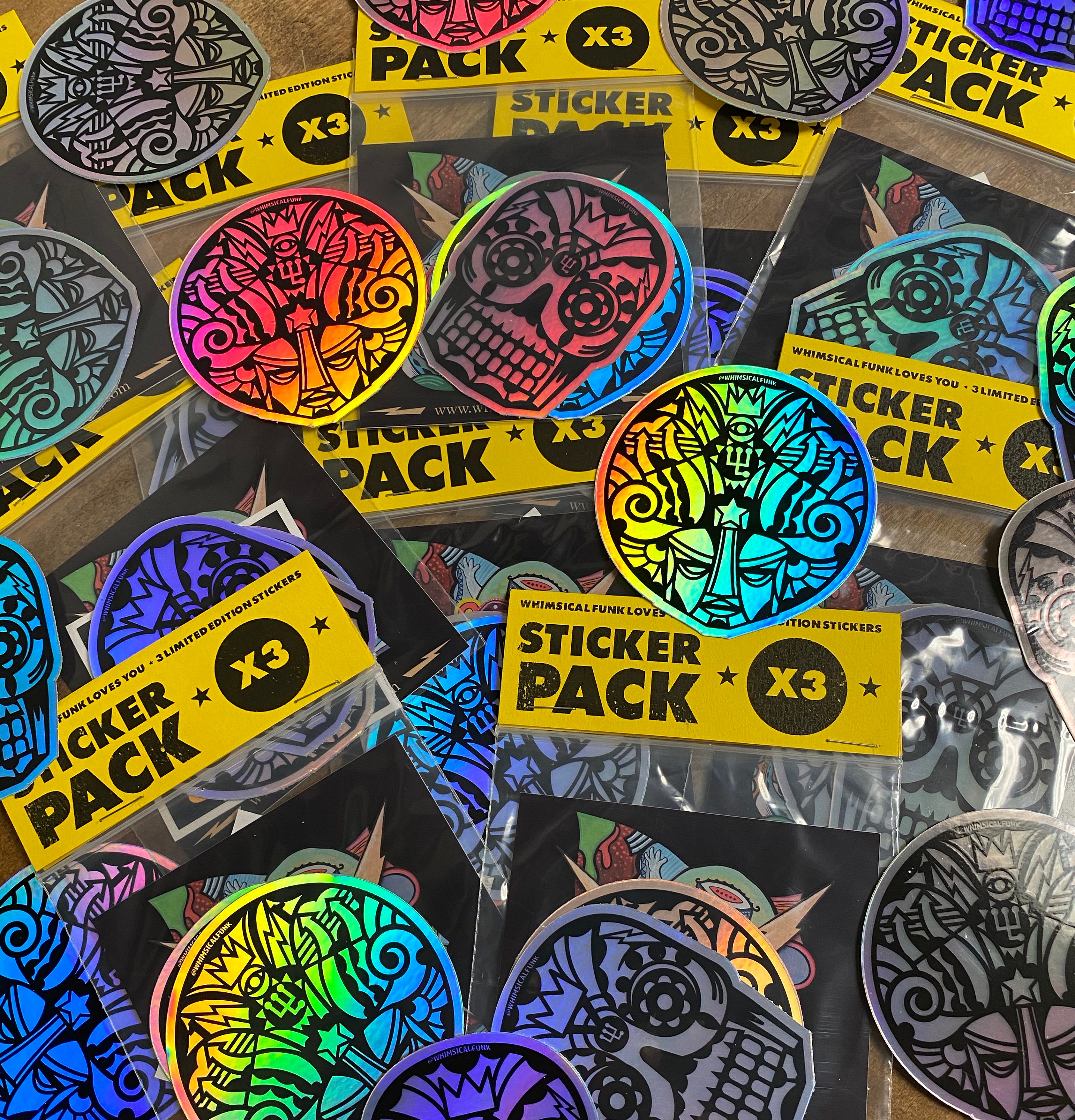 Holographic Sticker Pack - 3 Square Vinyl Stickers - Limited Edition