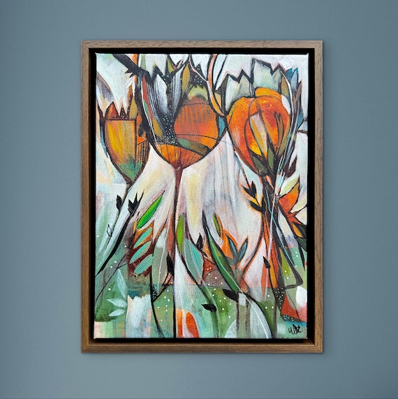 Ember Bloom - Original Mixed Media on Wood Panel - 12" x 12"