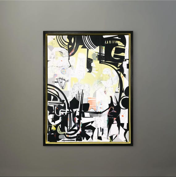 Sello Gats - Original Mixed Media Collage on Canvas with custom Frame