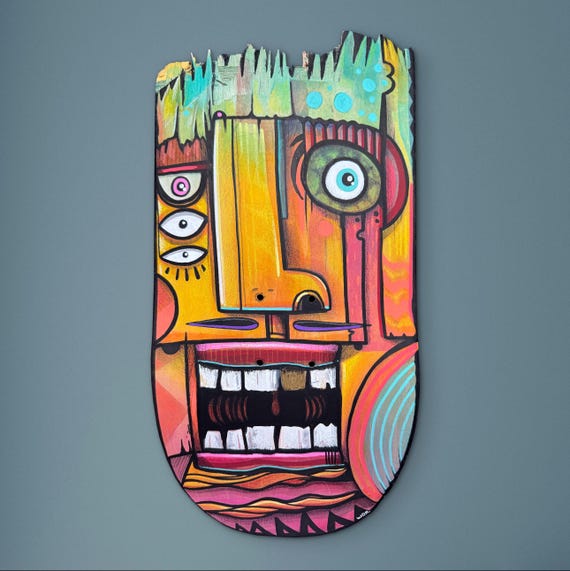Gold Toof - Original Painting on Broken Skate Deck