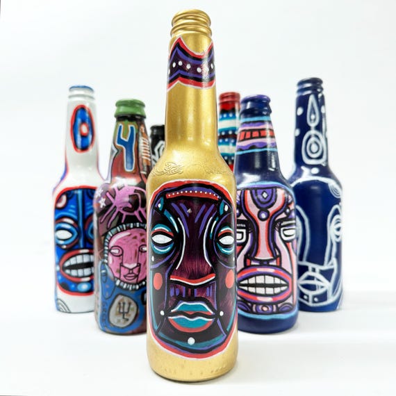 Bottle NO. 64 - Original Mixed Media illustration on Beer Bottle