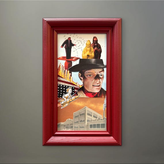Rocket Boy - Original 3" x 8" Collage framed