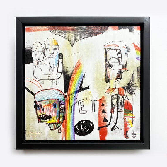 Pet Shola- Original Vector Drawing - 8x8 Print on Wood - Framed - Signed and Ready to Hang