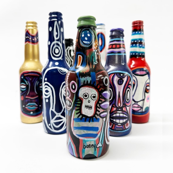 Bottle NO. 13  - Original Mixed Media illustration on Beer Bottle