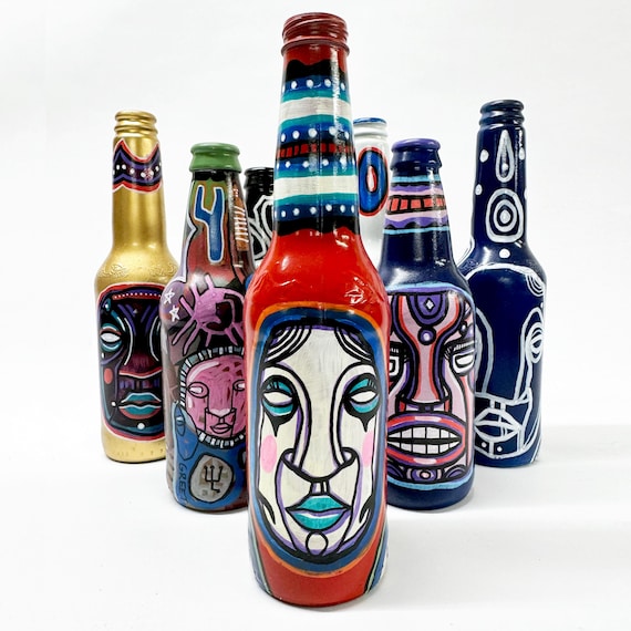 Bottle NO. 56 - Original Mixed Media illustration on Beer Bottle