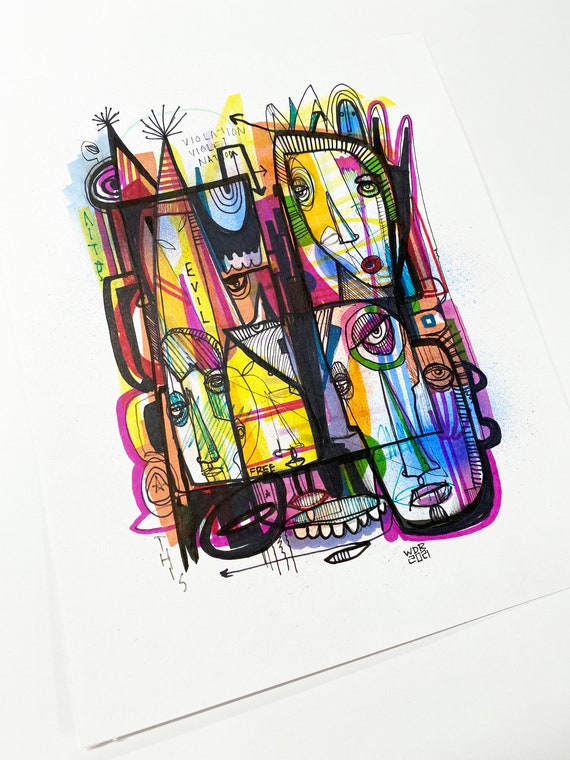 Violation (violent Nation) - Original Mixed Media Illustration on