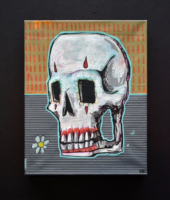 Skull Study No.6 (Decorated) - Original Mixed Media on Canvas
