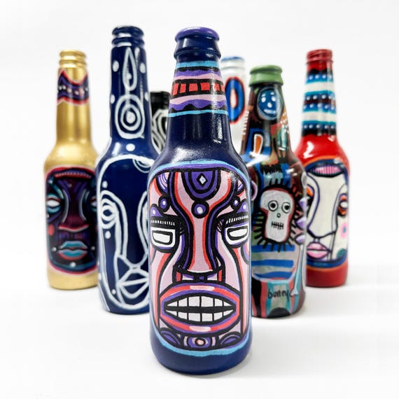 Bottle NO. 52 - Original Mixed Media illustration on Beer Bottle