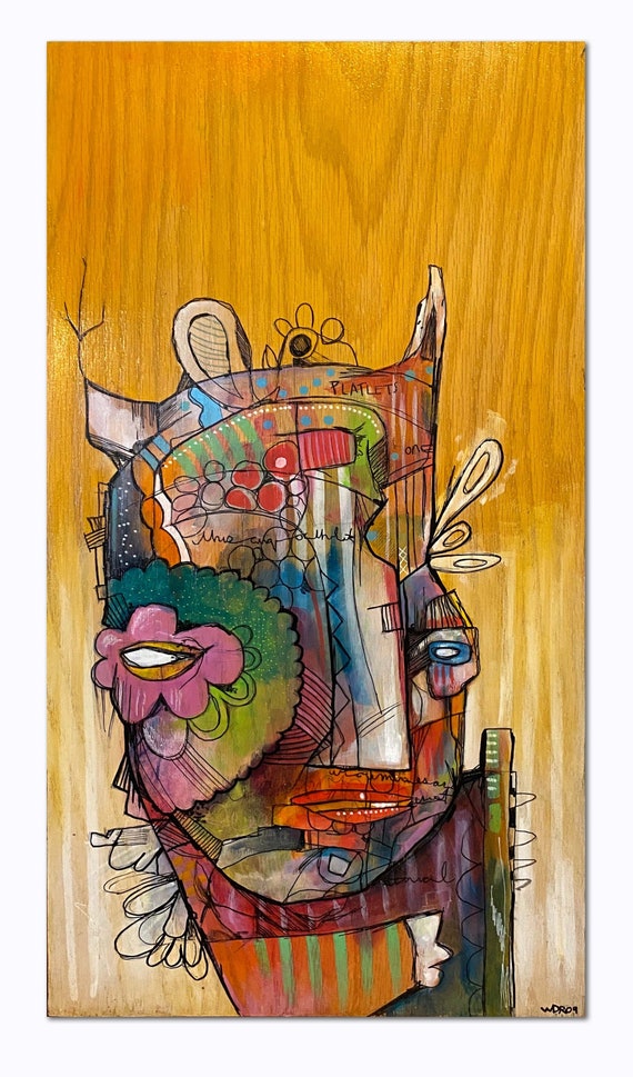 Eternal Platelets - Original mixed media painting on wood - 12" x24"