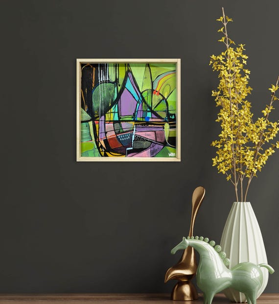 現代アートmixed media original レトロ Overland - Original Mixed Media Painting on 7