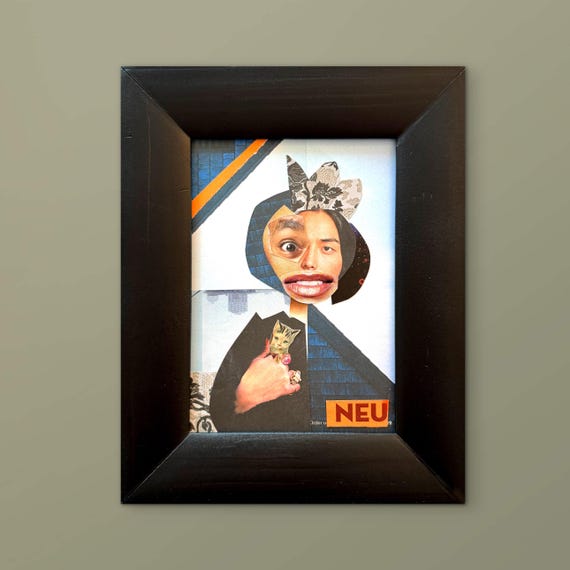 Neu Cat - Original 5" x 7" Collage framed