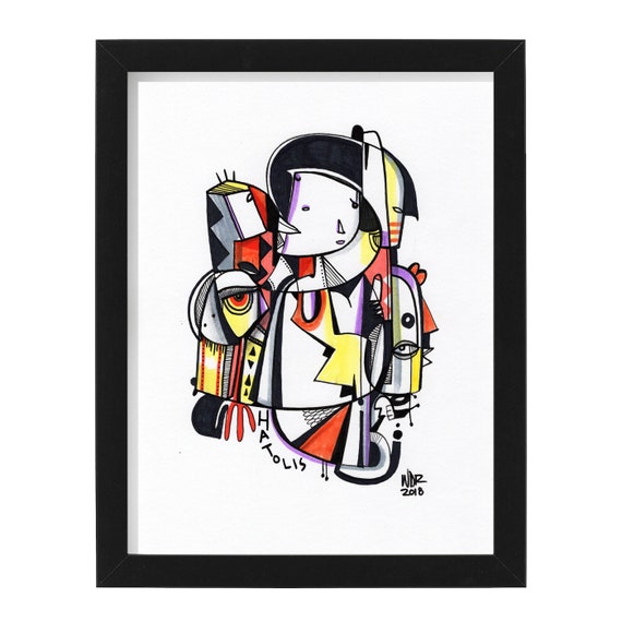 Hatolis - Original mixed media Illustration on Paper - 8" x 10"