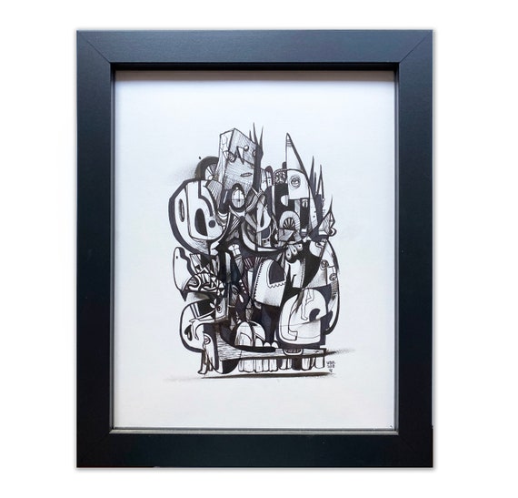 Destroyer - Original drawing framed - 11x14 - Black and White