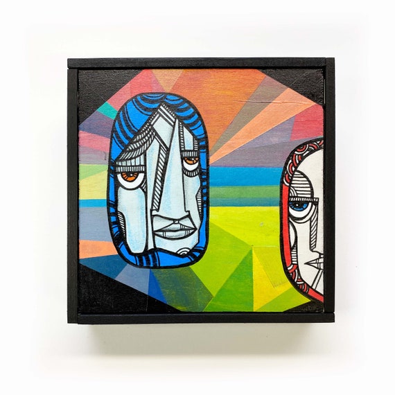 Spectres - Original acrylic painting on wood - 6" x 6" - framed