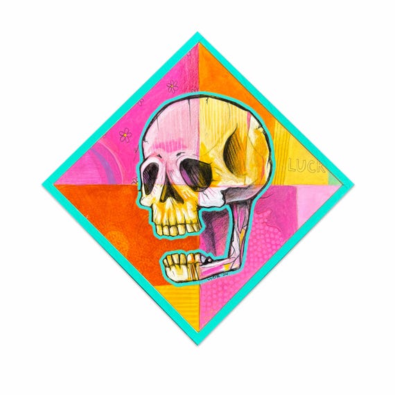 Lucky Skull - 6" x 6" Original Mixed Media Painting