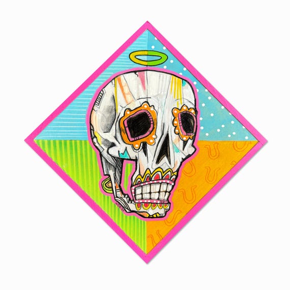 Voo Doo Skull - 6" x 6" Original Mixed Media Painting