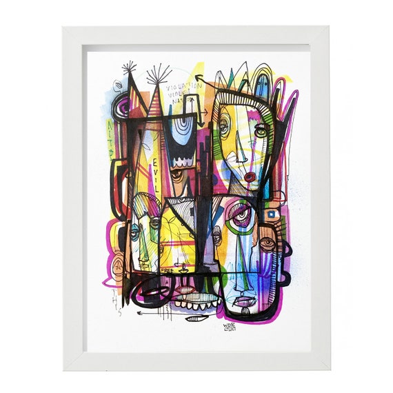 Violation (Violent Nation) - Original mixed media Illustration on Paper - 8" x 10"