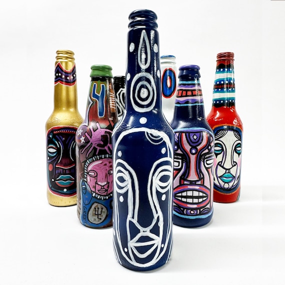 Bottle NO. 34 - Original Mixed Media illustration on Beer Bottle