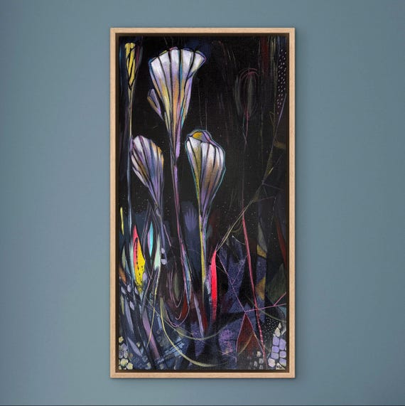 Nocturnal Bloom - Original Mixed Media Painting on Canvas