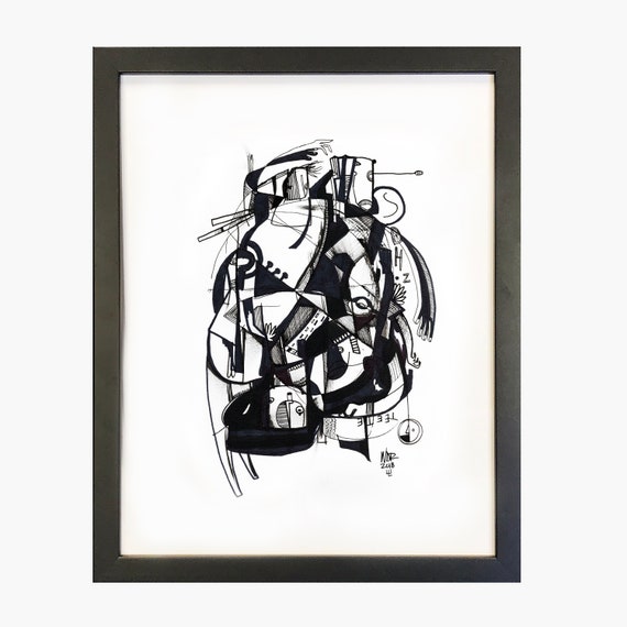 Shoz Tee - Original drawing framed - 11x14 - Black and White
