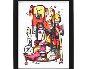 Audio 27 - Original Mixed Media Illustration auf Bristol - 8 "x 10" - Original Zeichnung