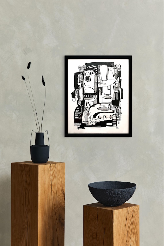 Ma Gro - Original mixed media Illustration on Paper - 16" x 20" - Framed