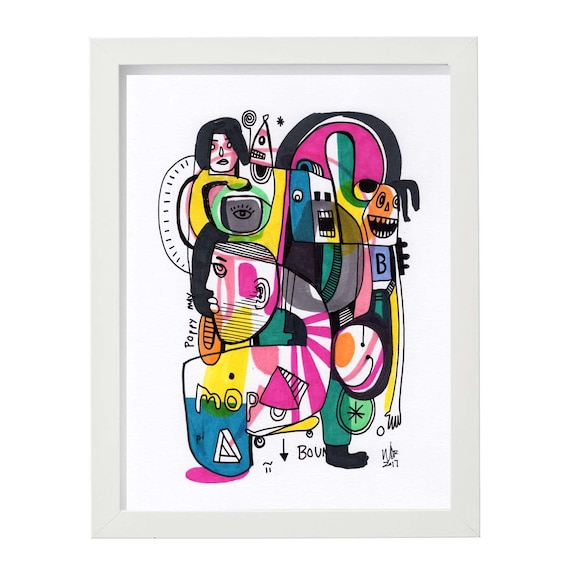 Poppy Mop - Original mixed media Illustration on Paper - 8" x 10"