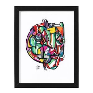 Chroma Head - Original mixed media Illustration on Bristol - 8&quot; x 10&quot; - Orignal Artwork