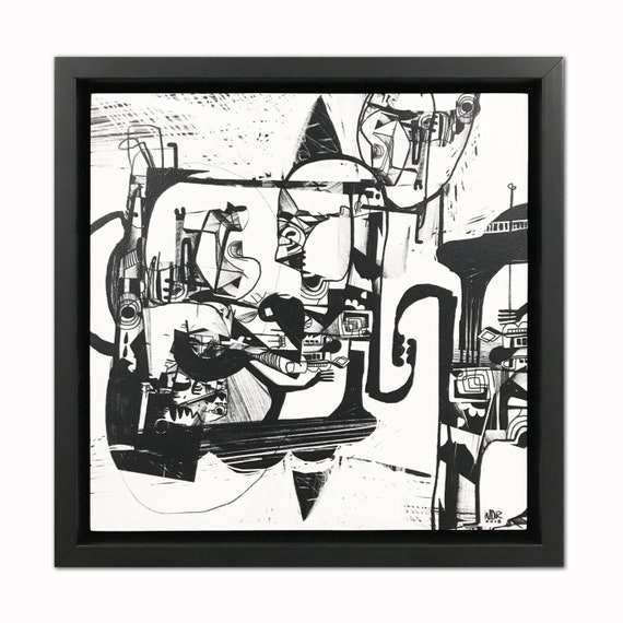 Temple Thieves - Original Digital Drawing - 8x8 Print on Wood - Framed - Signed and Ready to Hang