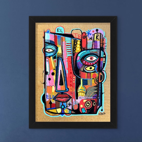 El Tonk - Original mixed media Illustration on Cardboard- 8" x 10" - Original Artwork