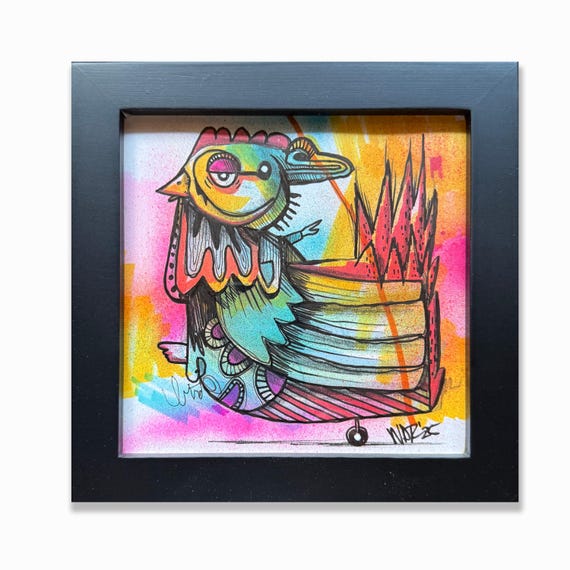 One-Wheeled Cuckoo - Original mixed media Illustration on Bristol - 6" x 6" - Original Artwork