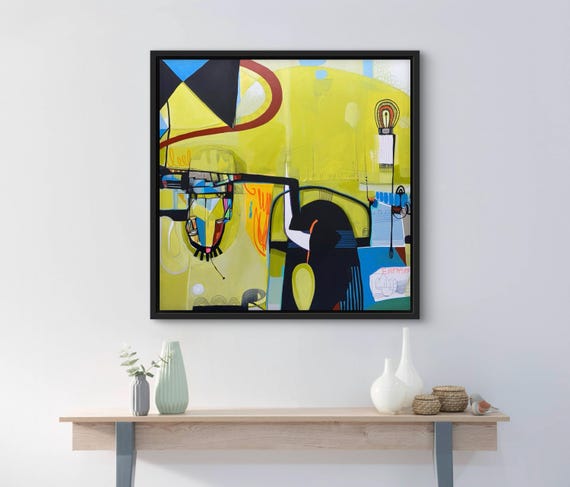 Lessons in Empty Space - Original Mixed Media painting on 30" x 30" on Canvas - Framed