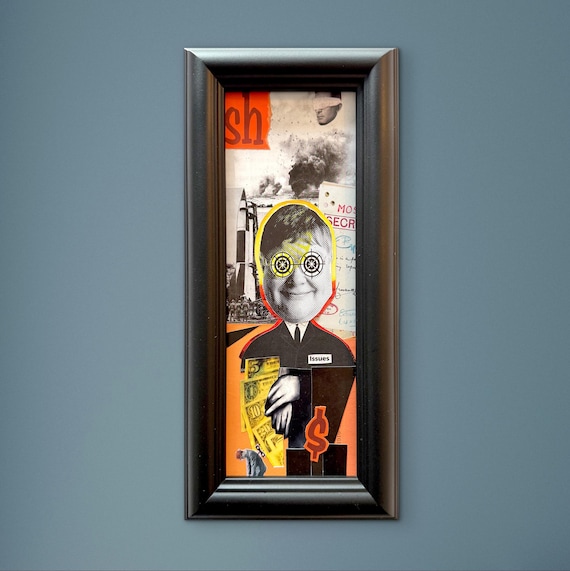 Hush Money - Original 4" x 10" Collage framed