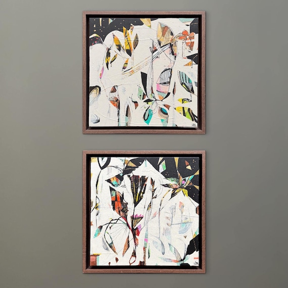 Convergence 1 and 2 - Original Mixed Media painting on 12" x 12" on Canvas - Framed