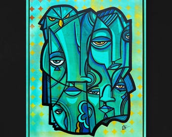 Frecuencia Lúcida - Pintura original de técnica mixta de 40,6 x 50,8 cm (16" x 20") - Enmarcada