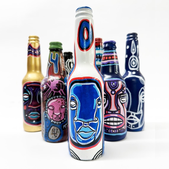 Bottle NO. 55 - Original Mixed Media illustration on Beer Bottle