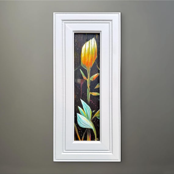 Luminous Bloom- Original mixed media on wood in reclaimed frame