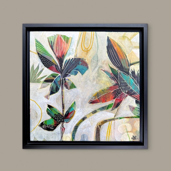 Floral Echo - Original Mixed Media on Wood Panel - 12" x 12"