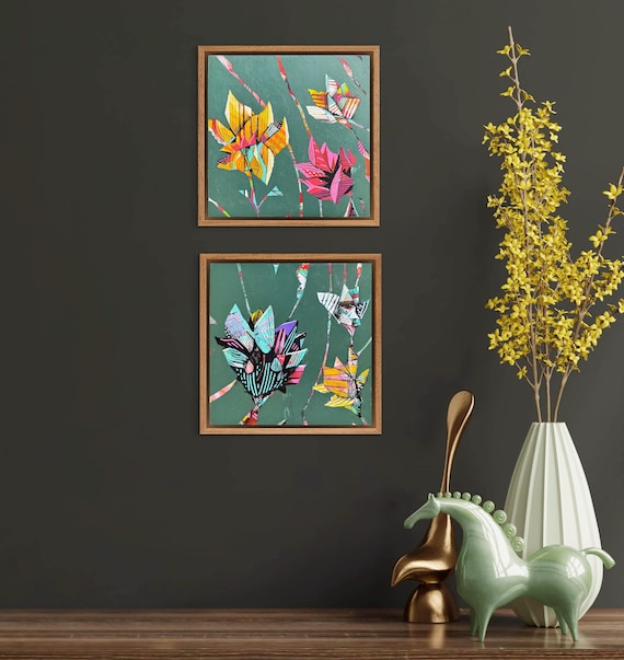 Prism Bloom - Original Mixed Media Painting on 2 Wood Panels