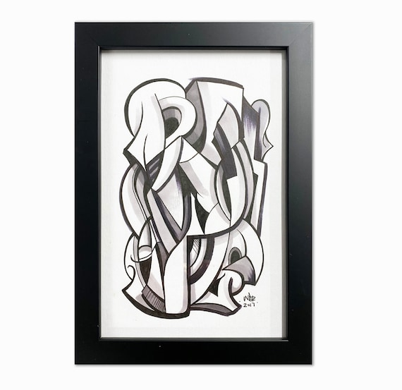Plots- Original ink drawing on Paper | Signed , Framed and Ready to Hang - 6x9