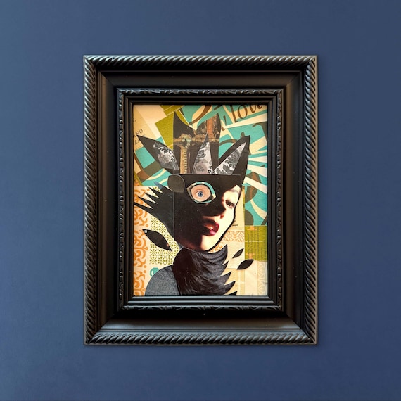 Ravenger - Original 5" x 7" Collage framed