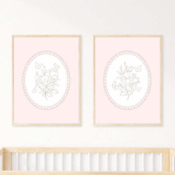 Floral Nursery Art, Blush Floral Nursery Prints, Neutral Nursery Decor, Delicate Flower, cottagecore, grandmillenial, nursery decor girl