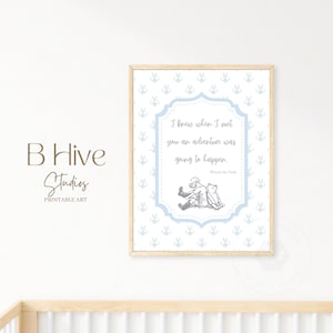 Winnie the Pooh Nursery Art, Vintage Nursery Prints, Classic Pooh, Girls Winnie the Pooh Art, Pink Nursery Decor, Traditional Nursery Art